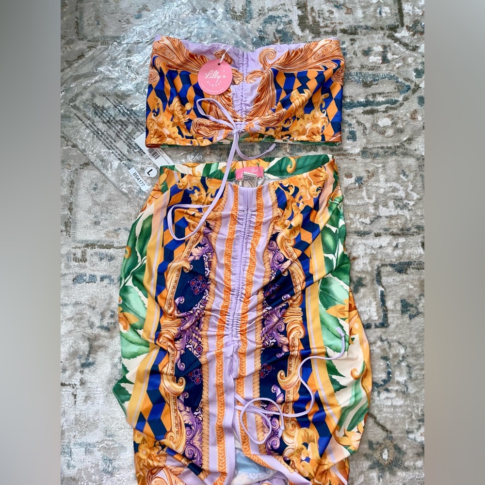NWT Lilly's Kloset Long Skirt & Tube Top Set. Size L.